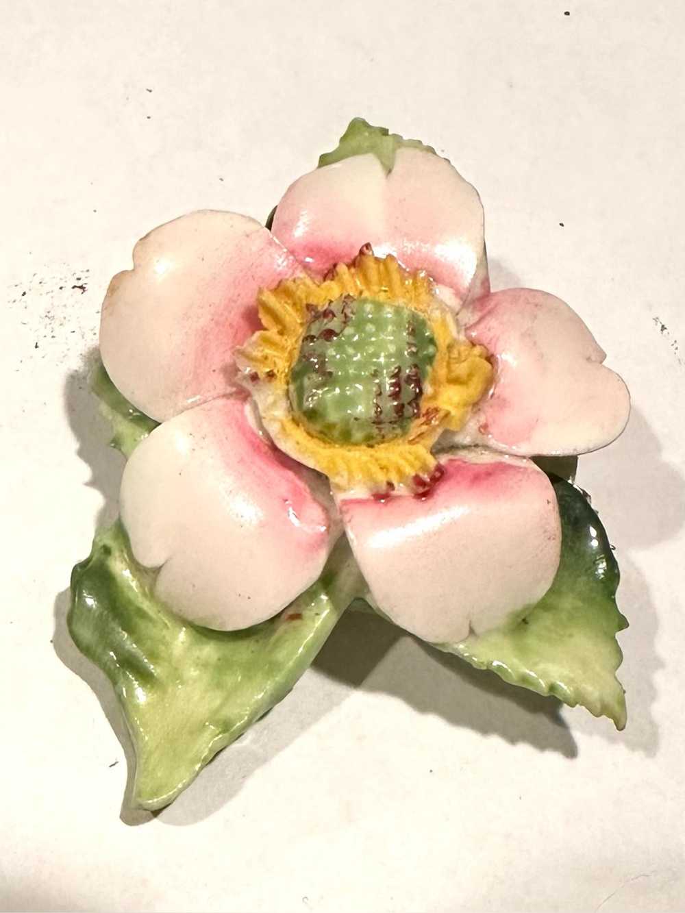 Antone Floral Porcelain Flower Brooch in Pink and Green